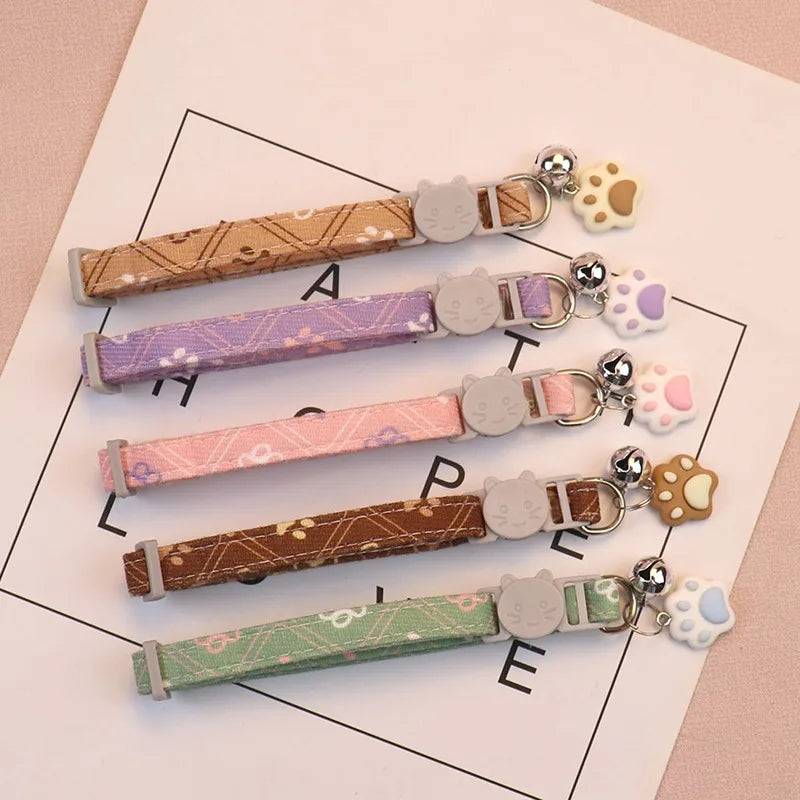 Pet Collar With Bell Cartoon Footprint